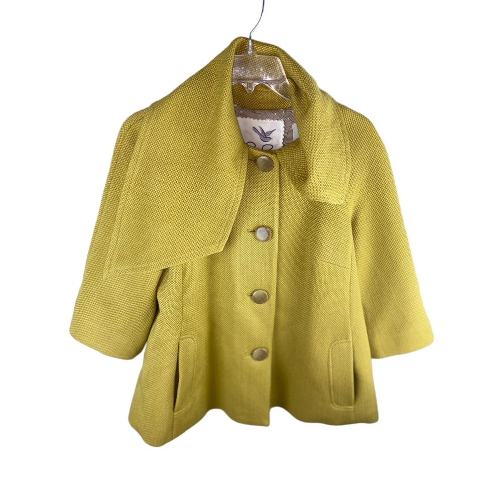 Tabitha by Anthropologie Olive Yellow Wool Blend XSmall Ascot Swing Coat